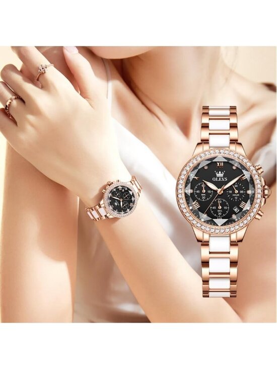 Olevs Women\'s Black Skeleton Diamond Rose Gold Automatic Elegant Luxury Watch main image 4